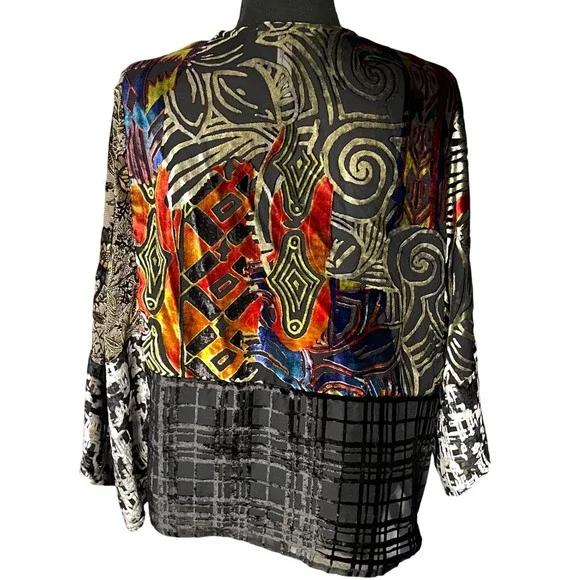 Anthropologie Floreat Velvet Burnout Muse Kimono Top O/S Patchwork Open‎ Front - Picture 4 of 12
